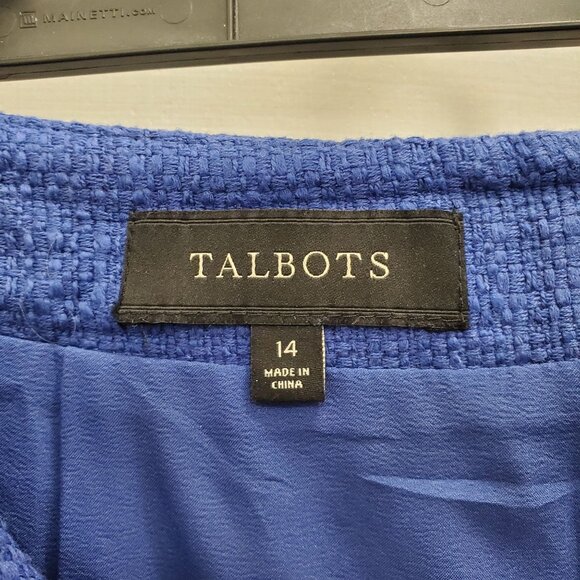 Talbots Blue Cotton Tweed Lace Hem Lined Career Pencil Knee Skirt Plus Size 14 - Picture 4 of 8